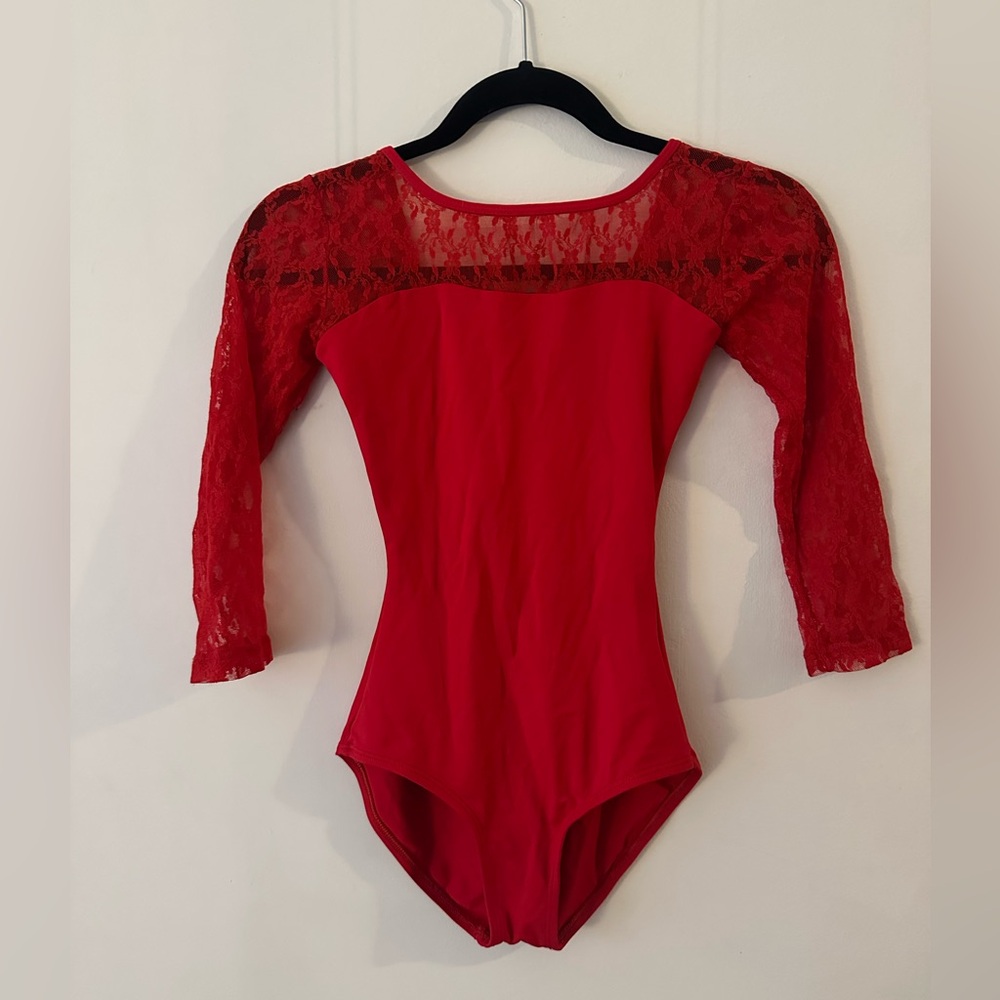 Bal Togs Red Lace 3/4 Sleeve Leotard - Medium - Ballet Jazz